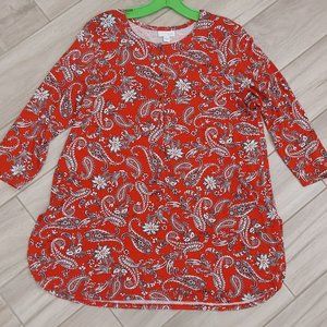 J Jill Red Paisley 3/4 Sleeve Short Nightgown.  Size M